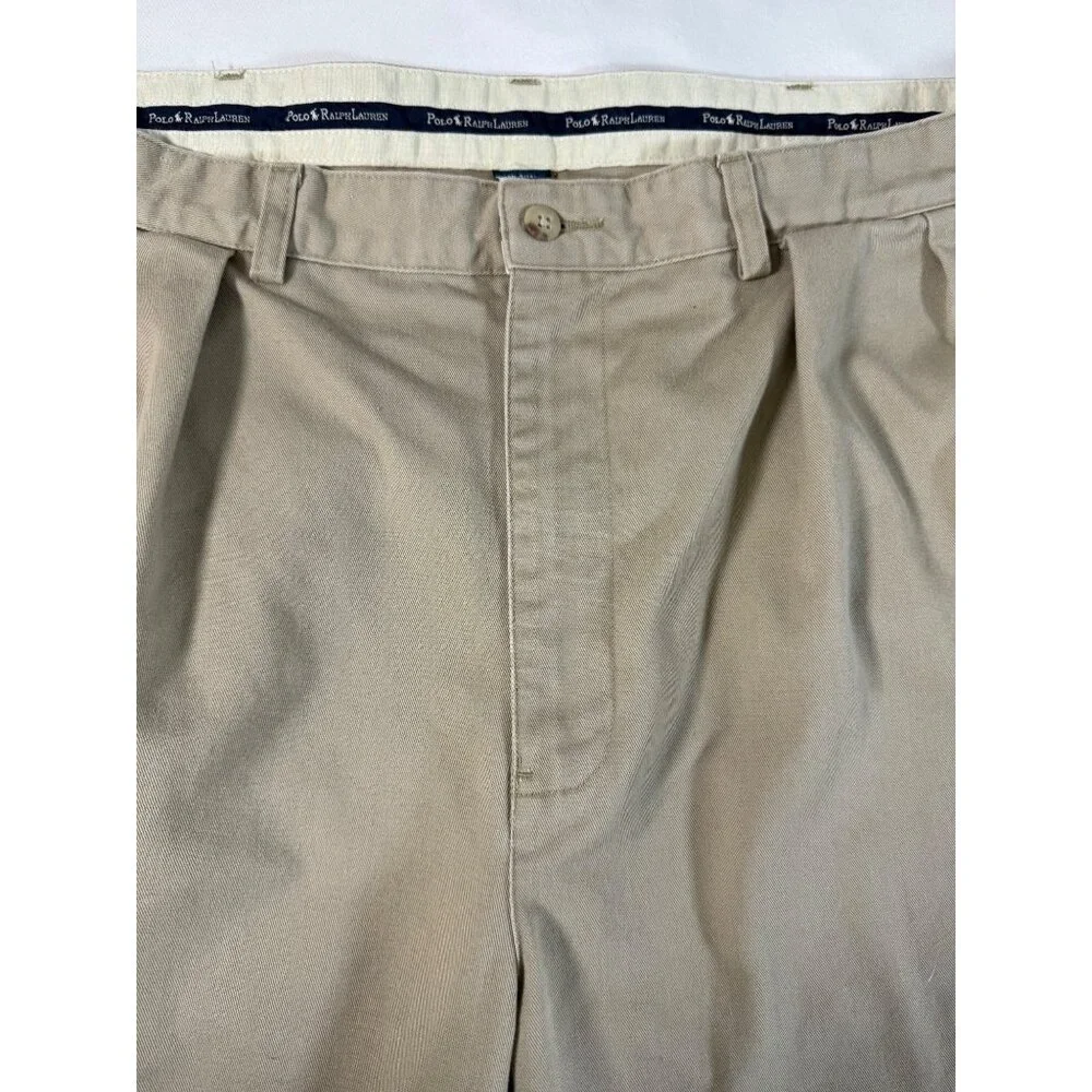 Polo Ralph Lauren Pleated Chino Pants Men‎ 38x32 Khaki Cotton Dress Casual